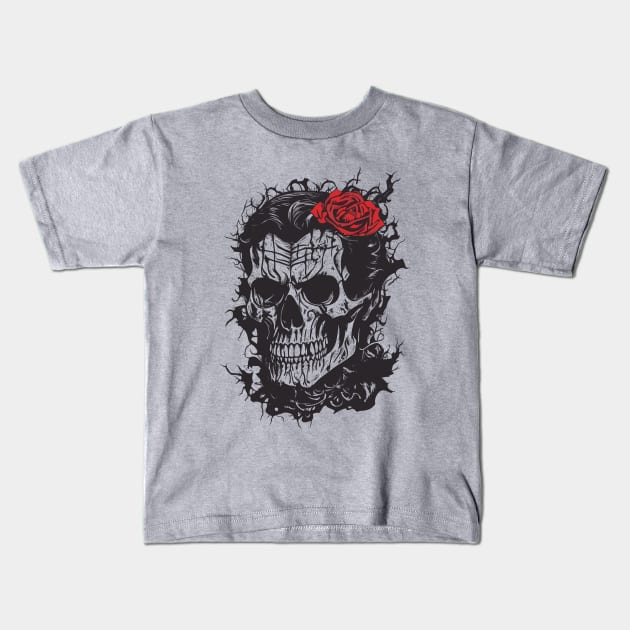 Skull Rose of Death Kids T-Shirt by NONGENGZ